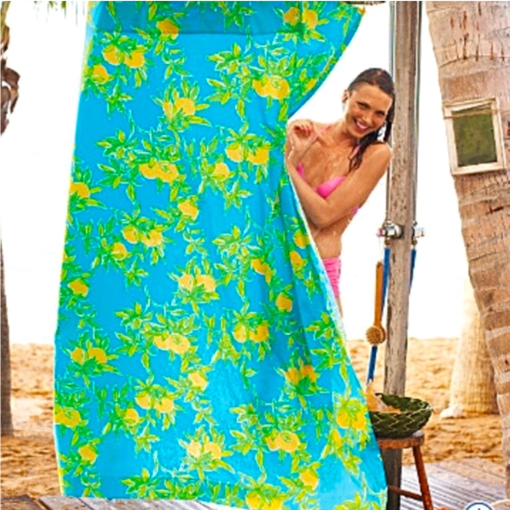 Lilly Pulitzer Turquoise Shower Curtain with Yellow Floral Print